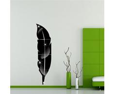 OurKosmos® Feather acrilico DIY 3D parete Specchio salone della casa di Bagno Decal Murales Wall Sticker (Nero)