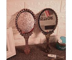 Specchietto per trucco vintage a mano specchio rosa Repousse floreale rotondo a mano ovale specchio cosmetico con maniglia per donna bellezza comò HAHA