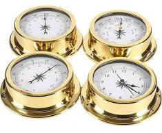 Set Di Stazioni Meteorologiche 4pcs, Barometro In Ottone Barometro Ad Alta Precisione Con Metro A Cloccier Termometro Kit Igrometro, Cassa In Ottone 145mm Accessorio Per Barca, Per Hotel, Magazzini, U