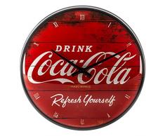 Nostalgic-Art 51074 - Orologio da Parete con Logo Coca-Cola Refresh Yourself, 31 cm, Rosso, metallo