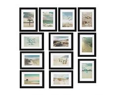 bomoe Set di 12 Cornici per foto Ocean 12x 13x18cm - Cornici foto collage - collage portafoto - Nero - Cornici foto multiple da Parete - cornici in legno - portafoto e portaimmagini