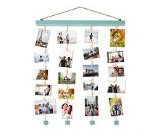 Vencipo Mensole da Muro Blu Design per Appendere Cornice Portafoto Collage, Cornici Foto in Legno Multipla con 24 Foto Clips, Scaffale Legno Accessori per Camera da Letto.(40 * 60cm)
