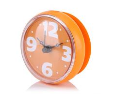 Mumusuki Impermeabile Aspirazione a Parete Forma Rotonda Specchio Mini Doccia Ventosa Orologio Timer Accessori per Il Bagno Forme di Cartone Animato(Arancia)