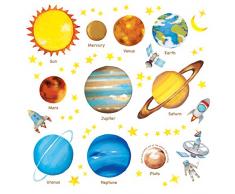 DECOWALL DAT-1307L Pianeti nello Spazio Adesivi da Parete Decorazioni Parete Stickers Murali Soggiorno Asilo Nido Camera da Letto per Bambini (Grande) (Ver. Inglese)