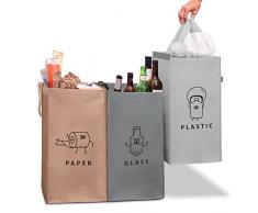 Norggo Cestino Spazzatura - Set da 3 Bidoni Differenziata da Interno – Secchi Spazzatura Differenziata da 40L – Pattumiera Raccolta Differenziata per Carta, Plastica e Vetro – Ecocompatibili.