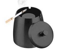 TWBEST Posacenere,Posacenere in Acciaio Inox, Posacenere Antivento con Coperchio per Esterno, Portacenere da Tavolo con Base Antiscivolo per Balcone Giardino Bar Casa e Ufficio