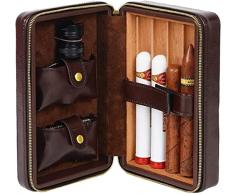 DREANNI Case Di Sigari Di Humidor Case Di Sigarette Viaggio Di Percorso in Pelle Portatile in Legno in Legno Cepuò Contenere 4 Sigari a Forbici Sigari per Sigari la Borsa da Regalo per Cerniera Umida