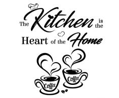 2pz Adesivi Murali da Parete Cucina Frasi Scritta Kitchen Tazze da Caffè con Cuore Adesione al Muro Decorazione per Casa Cucina DIY Wall Stickers