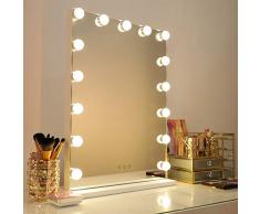 WAYKING Specchio per il trucco Hollywood luci a LED, controllo touch, specchio per il trucco grande con luci a LED attenuate, specchio per il trucco illuminato bianco (46_x_58_cm)