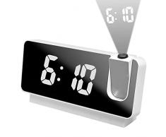Sveglia con Proiettore Soffitto Girevole a 180°, Sveglia Digitale da Comodino con Grande LED Orologio con Proiezione Ora Soffitto, Digital Clock con Temperatura data 12/24H per Camera da Letto