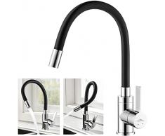 Auralum Rubinetto Cucina Flessibile, Miscelatore Cucina Nero Girevole a 360°, Rubinetto Lavello Cucina Nero con Tubo Flessibile