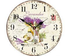 TAHEAT Romantico Lavanda Orologio da parete, francese Viola Amore Floreale Orologi, Accurato Decorativo Facile da leggere Orologio da parete per soggiorno/ Camera da letto/ Bagno/ Cucina, 34 cm