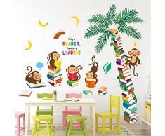DECOWALL DSL-8065 Monkey Tree Libri Wall Stickers Wall Tattoo Kids Nursery Peel and Stick Nursery Boy Tree Animals Jungle Baby Deco