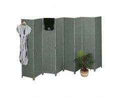 Relaxdays Paravento ad 8 Pannelli, Divisore Pieghevole, HxL170x320 cm, Legno, Carta, XXL, Separé per Interni, Grigio