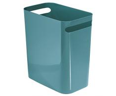 InterDesign Una Cestino per carta con manici, Cestino della spazzatura in plastica per ufficio, bagno o cucina, turchese