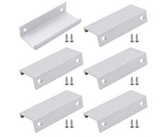 JPGhaha 6Pz Maniglie Nascoste per Armadietti 64mm in Alluminio Maniglia per Mobili di L Maniglia per Cassetti Moderne Maniglie per Porte da Cucina con Viti Abbinate - Argento