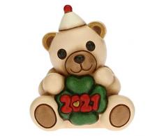 THUN - Soprammobile Orsetto Capodanno Buon 2021 - Accessori per la Casa da Collezionare - Formato Piccolo - Variante Oro - Ceramica - 7,5 x 5,8 x 8,5 h cm
