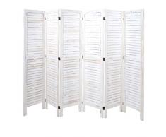 Mendler Paravento divisorio separè Decorativo Legno paulonia Shabby HWC-G30 6 Pannelli Bianco