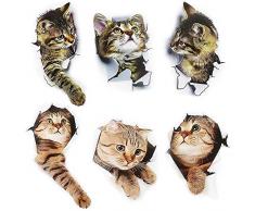 Rayong 6 Pezzi Adesivi con Gatto, Adesivi da Parete Gatto, Adesivo Gatto, Adesivi Murali 3d Gatto,3D Adesivi Vivid Decori Murale (Cat) per Frigorifero, Cucina, Camera