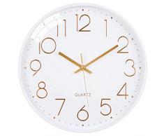 LiRiQi Orologio da Parete Silenzioso, 30 cm Moderno Orologio da Cucina Quarzo, Movimento Digitale Senza Ticchettio, Decorazione da Parete, per Soggiorno Camere da Letto Casa Ufficio Cucina (Bianco)