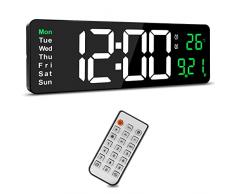 Orologio da parete Achort grande orologio digitale da parete con telecomando, display da 40,6 cm a LED con ampio conteggio e basso, dimmerabile a 10 livelli, sveglia con giorno/data/temperatura, verde