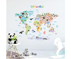 Decowall - Mappamondo con animali in vinile adesivo, decorazione per la parete dell’asilo nido, della camera da letto, della cameretta dei bambini e dei neonati (grande, extra grande)