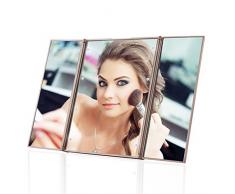 Expower Led Specchio Pieghevole Portatile da Trucco, Specchio Cosmetico Makeup Mirror 3 Piegature Visualizzazione Completa 8 Led Riempimento di Luce con Supporto Regolabile Ottimo Accessorio per Bellezza