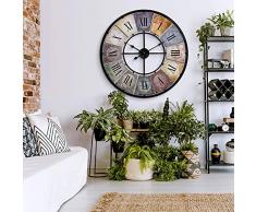 Grande orologio da parete vintage in stile retrò XXL in metallo anticato, shabby chic, numeri romani grandi per soggiorno, parete Ø 80 cm (metallo colorato)