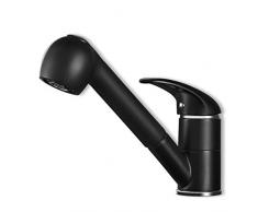 Auralum Rubinetto Doccetta Estraibile Cucina Nero Moderno e Flessibile Girevole a 360° 2 Getti Miscelatore Monocomando Per Lavello Cucina o Barra