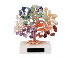 Jovivi Mini Albero della Vita Soprammobile in Pietre Naturali, Albero di Cristallo Ornamento con Base in Marmo, Albero Portafortuna con Vaso Base per Decorazione Casa Ufficio-7 Chakra