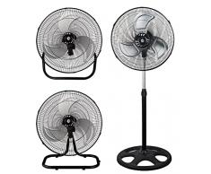 Melchioni Family | Ventilatore Industriale 3 in 1, Installabile a Terra, a Parete o sul Tavolo, 3 Velocità, Funzione di Oscillazione, 3 Pale in Metallo, 60 W, Silenzioso, Colore Nero, MF1712TRIO