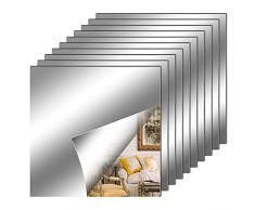 10 Pezzi Adesivi da Parete a Specchio, Specchio Flessibile Adesivo, fogli in materiale morbido Non Vetro Specchio Piastrelle Parete appiccicoso Specchio per Decorazioni Murali Casa (30 x 30 cm)