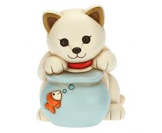 THUN - Soprammobile Gatto con Ampolla e Pesciolino - Bomboniere, Bomboniere Comunione - Ceramica Decorata - 18x16x20 cm h