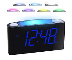 Sveglia da Comodino Large 7LED Digital Alarm Clock con Dimmer, 3 Volume Allarme, Luce Notturna a 7 Colori, 2 Porte USB, 12/24 Ore, Snooze, Batteria di Backup, Orologio da Tavolo per Camera da Letto