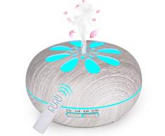 Diffusore di Oli Essenziali 550 ML, GeeRic Ultrasuoni Umidificatore Purificatore dAria Diffusore di Aromi Nebulizzatore per Oli Profumati 7 Color LED Silenzioso per Casa Yoga Regalo Salute Grigio