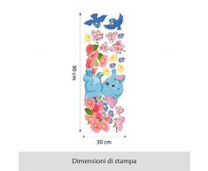 Wall Art R00223 Wall Sticker per bambini elefante su fiori, Wallpaper, Multicolore, 30 X 90 X CM