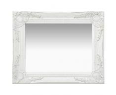 Specchio Barocco, Specchiera da Parete con Cornice Rettangolare in Legno, Specchio Decorativo da Parete in Stile Vintage per Soggiorno, Ingresso, 50x40 cm, Bianco
