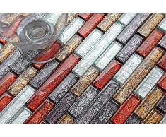 Vetro mosaico piastrelle 30 cm x 30 cm tappetino piccole pietre in autunno seguenze colori rosso, oro, argento, nero con struttura in mattone-design far Eastern (MT0094)