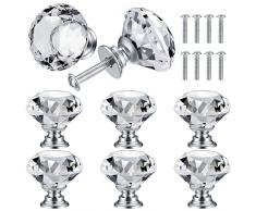 QUIIEOSKIA 8 Pezzi Pomelli di Cristallo, Pomelli Maniglie Trasparente per Mobili da Cucina, Cristalli Maniglia per Mobile Bagno Cassetti Cassettiera Armadio Ante Cucina Pomelli - 30mm