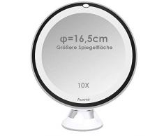 Auxmir Specchio Ingranditore 10X Specchio Trucco Illuminato LED Specchio a Ventosa 360° Girevole Portabile Luce Naturale Senza Fili Ideale per Casa e Viaggi