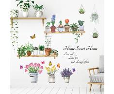 DECOWALL DSL-8055 Vasi di Fiori Adesivi Murali Decalcomania Buccia e Bastone Rimovibili per Bambini Asilo Nido Camera da Letto Soggiorno Floreale Ragazze Cucina Arte Arco Bagno Foglia Baton fleur