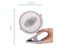 Eyoo Ventilatore a Batteria con Mini Clip, Portatile Alimentazione a Batterie Ricaricabili o USB, Ventilatori da Tavolo Silenzioso per Passeggino, Auto, Casa Ufficio, Viaggio (Bianco)
