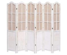 vidaXL Divisorio a 6 Pannelli Autoportante Pieghevole Decorativo Paravento Stanza Separè Bianco 210x165 cm in Tessuto Telaio in Legno Paulownia