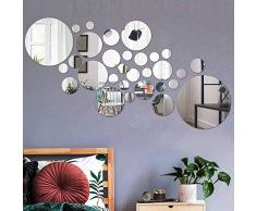 Shackcom 30 Pezzi Removibile Acrilico Specchio Adesivo Parete Specchio Decal Decorazione Domestica Piastrelle Appiccicoso,per Casa Decorazione Soggiorno Camera da Letto-Argento