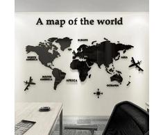 Poster Cartina Mappa del Mondo Mirror Wall Art Specchio Stickers Adesivo Adesivi Zarta Murale da Paratiarete Muro Bambini Frasi 3d Mac Murali Decorazioni Per Soggiorno,TV Par,Ufficio Nero 120 * 60cm