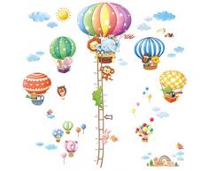 DECOWALL DA-1606N1406B Tabella di Altezza con Mongolfiere con Animali Adesivi da Parete Decorazioni Parete Stickers Murali Soggiorno Asilo Nido Camera da Letto per Bambini