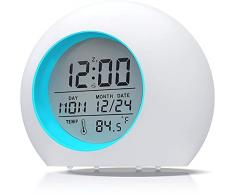 Sveglia Digitale, Lypumso Sveglia Bambini da Comodino con Temperatura Data Snooze, LED Orologio digitale con 7 Colori 8 Suonerie, Orologio da Tavolo Sveglia per Bambini Studenti, Senza Ticchettare