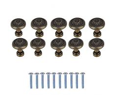 Confezione da 10 pezzi bronzo antico fiore rotondo maniglia armadio da cucina porta cassetto estraibile manopola con viti 25 x 23mm
