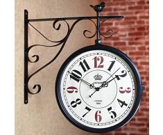 Orologio da parete a doppia faccia Orologio da esterno da giardino Orologio da stazione ferroviaria Orologio vintage Orologio da parete con staffa esterna Orologio da appendere antico in ferro battu