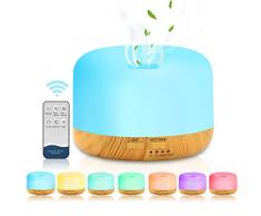 LOMUG Diffusore di Oli Essenziali, 450ML Diffusore di Aromi Umidificatore Ad Ultrasuoni, Diffusore a LED 7 Colori Luci, Automatico Senzacqua Spegnimento per Casa Ufficio Bambini Camera Letto